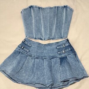 Denim Corset and Skirt Set